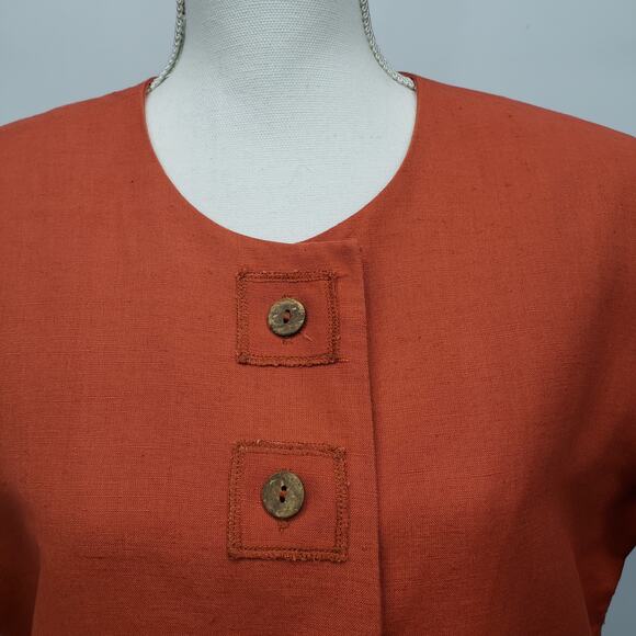 Theo Miles Jacket and Skirt Suit Set Plus Size 14 Linen Rayon Orange Vintage - Picture 3 of 12